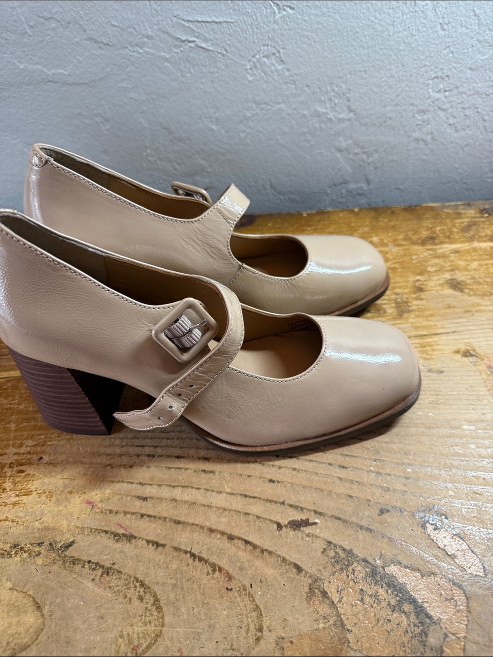 Seychelles Patent Mary Jane Block Heel Pumps in Beige 6.5 New